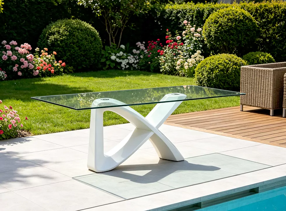 Modern Glass Patio Table with GRP Curved X Base