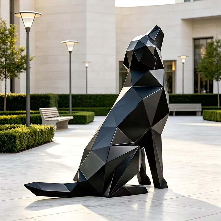 Geometric Howling Wolf Stainless Steel Sculpture
