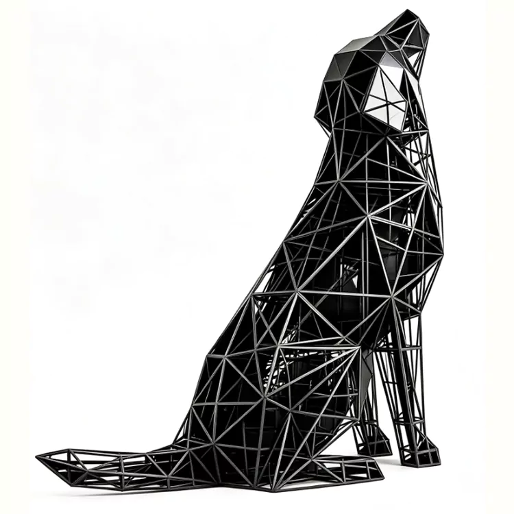 Geometric Howling Wolf Stainless Steel Sculpture