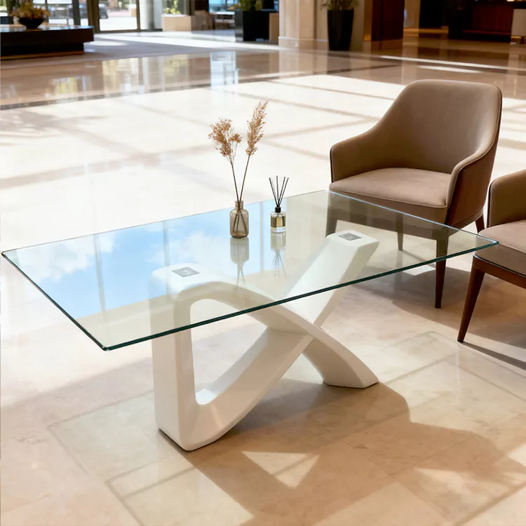 Modern Glass Patio Table with GRP Curved X Base